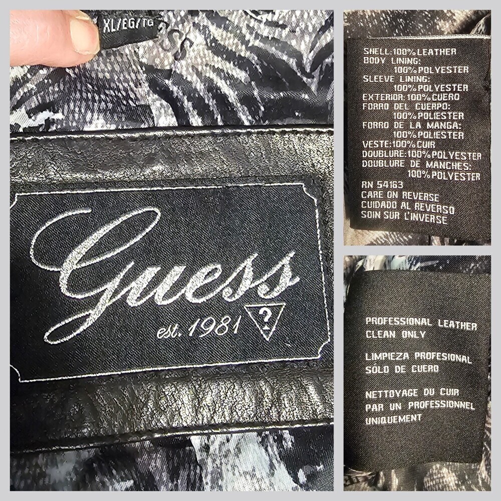 Vintage Y2K Guess Leather Moto Zip Jacket Pockets Size XL - Picture 8 of 12